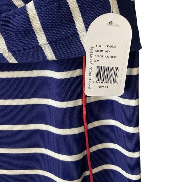 Jessica Simpson Navy Blue Sleeveless Striped Dress - Size L - Picture 6 of 9